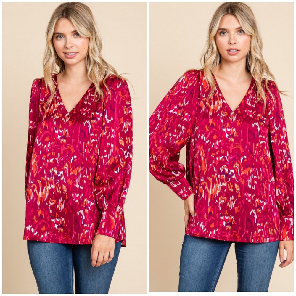 JODIFL Long Sleeves V-Neck Abstract Print Blouse - Picture 2 of 3